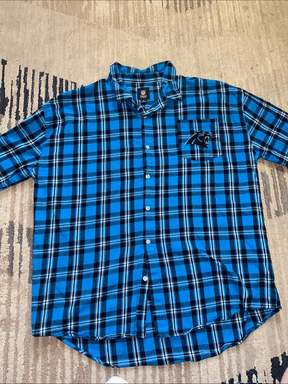 NFL Carolina Panthers Blue and Black Plaid Button-Down Shirt